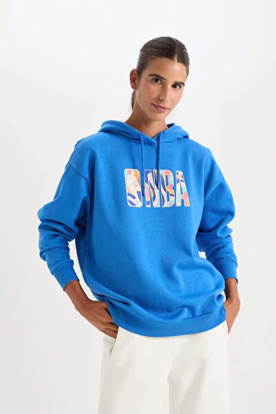DeFacto DeFactoFit NBA Wordmark Oversize Geniş Kalıp Kapüşonlu Kalın Sweatshirt A9721AX24AU