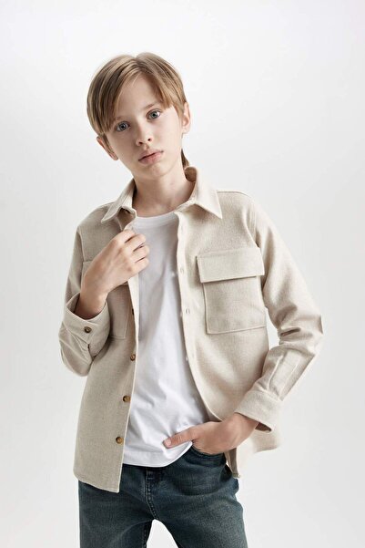 DeFacto Boy's Polo Neck Long Sleeve Double Pocket Shirt C9117A824Wn