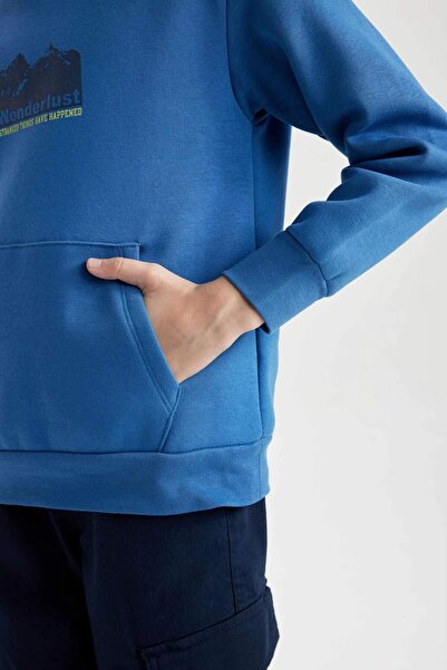 DeFacto Erkek Çocuk Kapüşonlu Sırt Baskılı Cepli Sweatshirt D3052A824WN