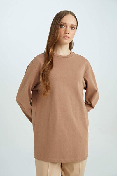 DeFacto Regular Fit Bisiklet Yaka Basic Düz Uzun Kollu Tişört Tunik D4897AX24WN