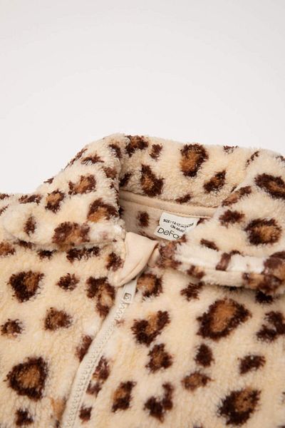 DeFacto Cămașă pentru fetiță, guler, fermoar, model leopard, cardigan din pluș Welsoft D5142A524WN