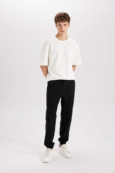 DeFacto Pantaloni din Gabardină Jogger 100% bumbac Talie Regular Fit Cu șireturi Picior elastic D5927AX24AU