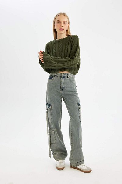 DeFacto Πλεκτό πουλόβερ με κανονική εφαρμογή Crew Neck Hair Braided A8151AX24WN
