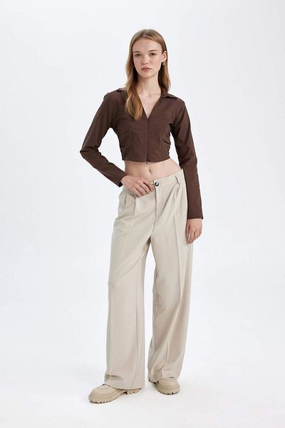 DeFacto Pantaloni clasici cu talie înaltă cu picioare largi - buzunar flanel, mărime standard D8150ax24au
