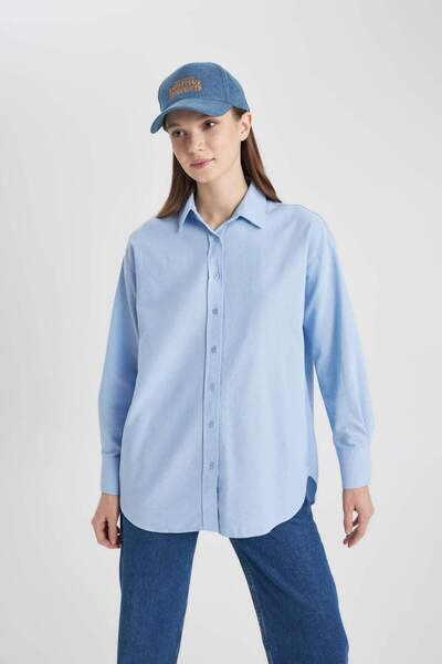 DeFacto Relax Fit Gömlek Yaka Oxford Uzun Kollu Basic Düz Gömlek Tunik B8309AX24AU