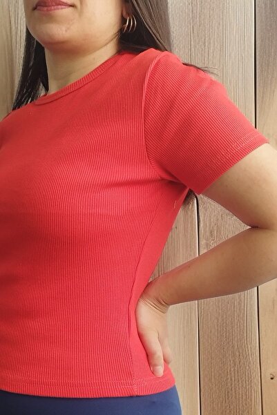 Aslında Look Bisiklet Yaka Kısa Kol Fitilli Likralı Bady Bluz T-shirt