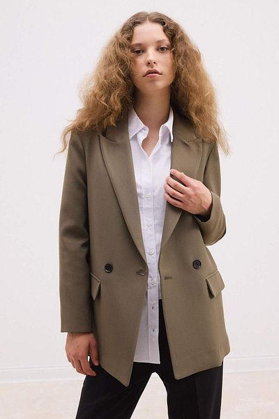DeFacto Oversize Wide Fit Jacket Collar Buttoned Basic Plain Blazer Jacket C2457Ax24Au