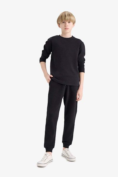 DeFacto Pantaloni de sport negri pentru băiat, cu talie elastică, cu buzunare, pentru școală, 25k801t01295