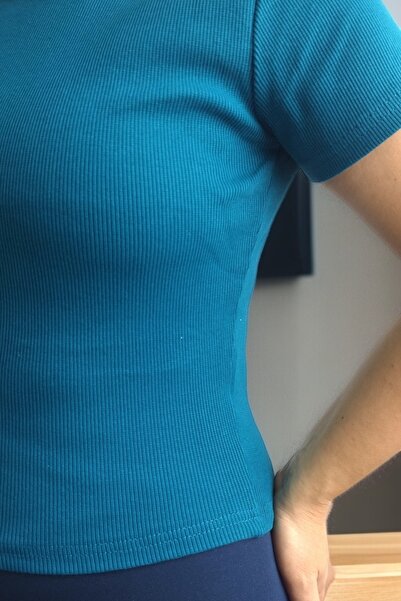 Aslında Look Bisiklet Yaka Kısa Kol Fitilli Likralı Bady Bluz T-shirt