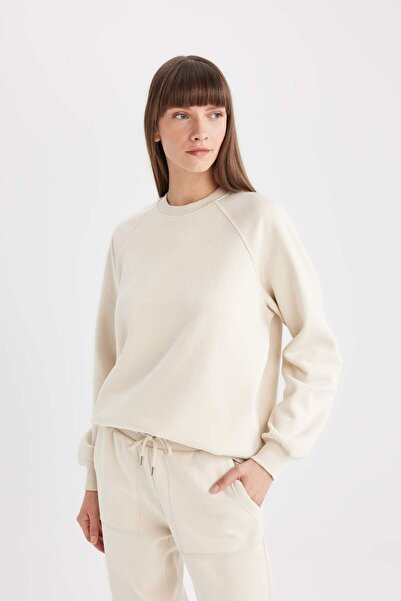 DeFacto Oversize Geniş Kalıp Bisiklet Yaka Kalın Basic Düz Sweatshirt V2697AZ24WN
