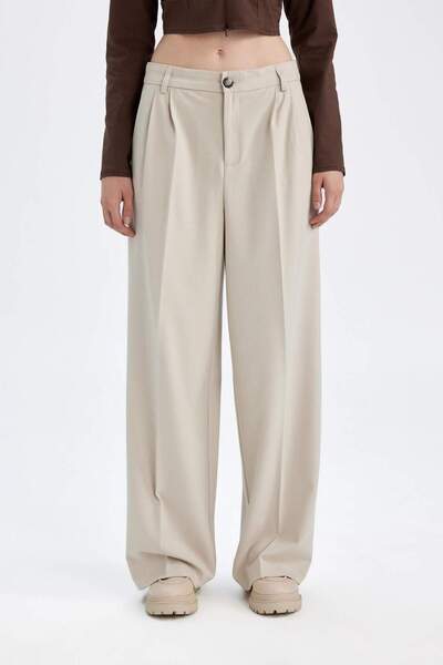 DeFacto High Waist Wide Leg Classic Pants - Fleto Pocket, Standard Length D8150Ax24Au