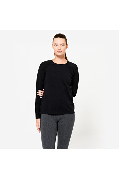 Decathlon Domyos Women's Long Sleeve Cotton T-Shirt - Black