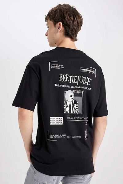 DeFacto Beetlejuice (1988) - Tricou din bumbac imprimat cu gât negru D8514ax24au