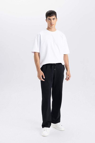 DeFacto Pantaloni de trening groși negri Relax Fit Trei buzunare Picior drept D8095ax24au