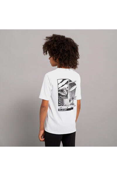 Decathlon Olaian Kids Standard Cut Short Sleeve Uv Protection T-Shirt - White/Black - 100
