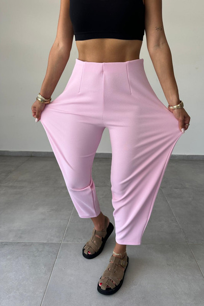 Paw Garage Women's Bernis Balloon Trousers, Elastic Waist Baggy Model Crepe Balloon Trousers Hiding the Basen