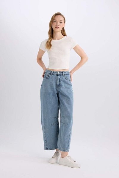 DeFacto High Waist Long Jean Washed Trousers D8156Ax24Wn
