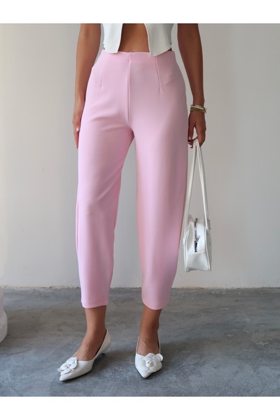 Paw Garage Women's Bernis Balloon Trousers, Elastic Waist Baggy Model Crepe Balloon Trousers Hiding the Basen