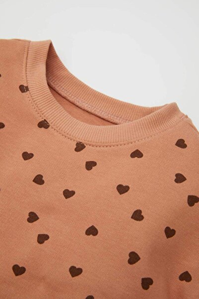 DeFacto Kız Bebek 2li Takım Kalp Desenli Bisiklet Yaka Sweatshirt Beli Lastikli Tayt D1676A524AU