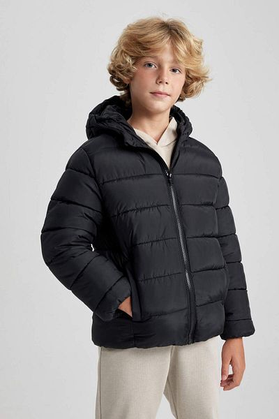 DeFacto Boy's Water Repellent Hooded Puffer Jacket with Zipper Pockets A1875A824Au