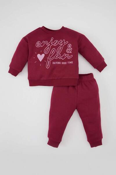 DeFacto Kız Bebek 2'li Takım Baskılı Sweatshirt Beli Lastikli Eşofman Altı D0815A524AU