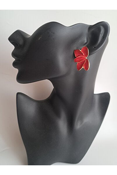 BHR AKSESUAR Kırmızı Vintage Yaprak Küpe