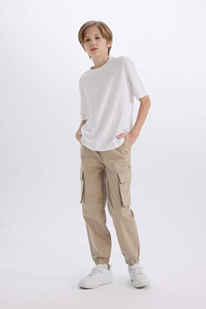 DeFacto Erkek Çocuk Kargo Cepli Beli Bağcıklı Lastikli Paça Jogger Paça Gabardin Pantolon C6623A824AU