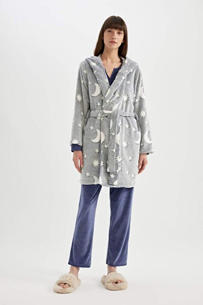 DeFacto Fall in Love Welsoft Plush Long Dressing Gown A3556Ax24Au