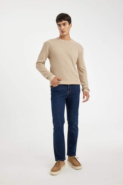 DeFacto Relaxed Fit Crew Neck Cotton Knitwear Sweater - Combed Detail Inside D3290Ax24Au