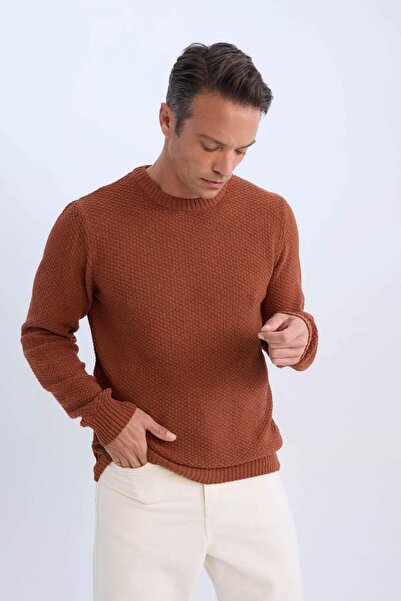 DeFacto Standart Fit Normal Kesim Bisiklet Yaka Dokulu Basic Düz Triko Kazak R1175AZ24WN