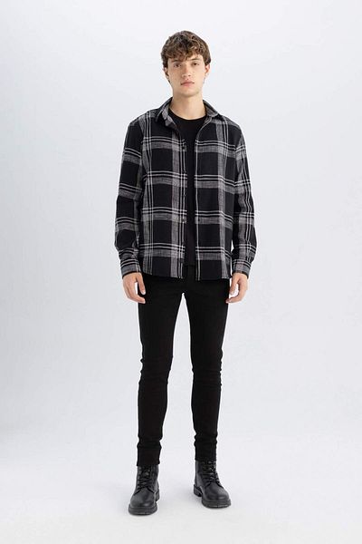 DeFacto Риза с дълъг ръкав Lumberjack с каре, 100% памук и стандартна кройка D6727AX24AU