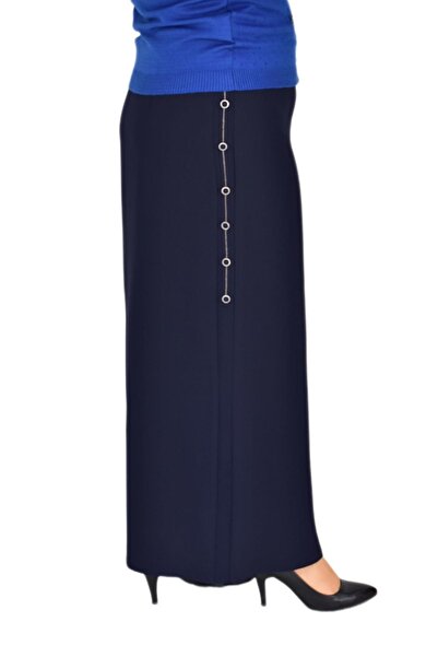 LİNAVİS Women's Long Skirt - Covered Slit, Button Chain 220 BGL-ST03784