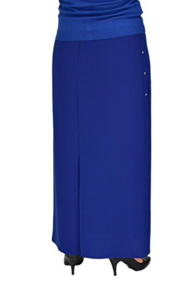 LİNAVİS Women's Long Skirt - Covered Slit, Button Chain 220 BGL-ST03784