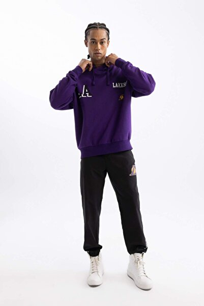 DeFacto DeFactoFit NBA Los Angeles Lakers Dokuma Jogger Eşofman Altı Slim Fit Dar Kesim Cepli Ekstra Dar Paç