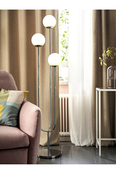 IKEA SIMRISHAMN yer lambası, beyaz-krom kaplama