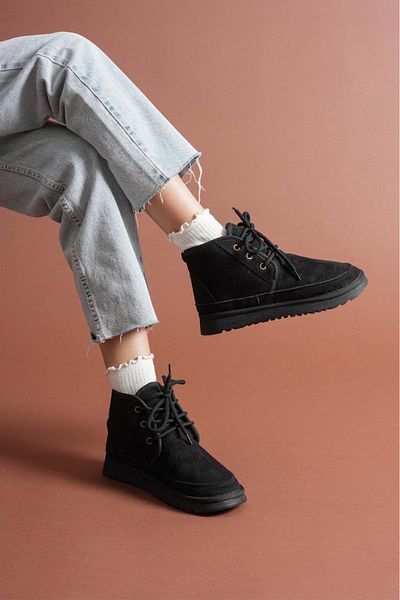 Esilapark Women's Woolen Low-Top Sole Lace-Up Luxury Suede Boots