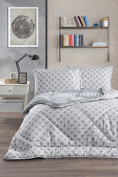 ChicMaison Single Double Sided Fluffy Quilt Set Gray Chain