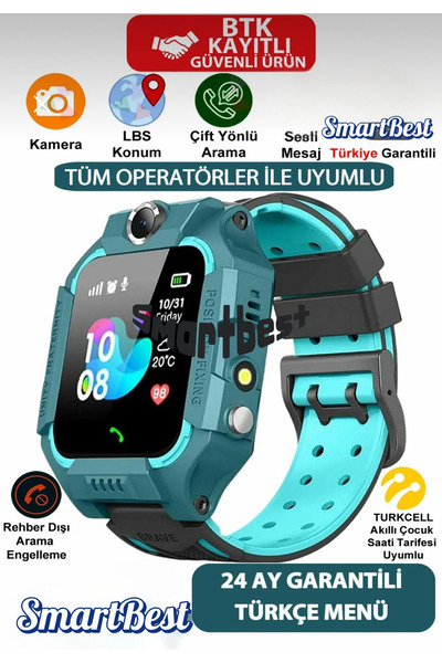 woodhub Q19 Akıllı Çocuk Saati Yeşil Lbs Konumlu Takip Saati