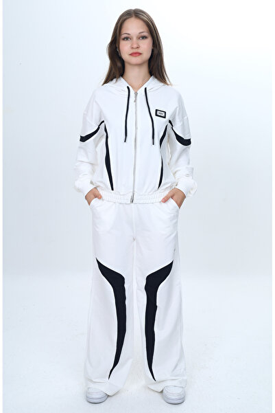 Jannock Girl's 100% Cotton Garnished Hooded Zippered Oversize Tracksuit Set-315