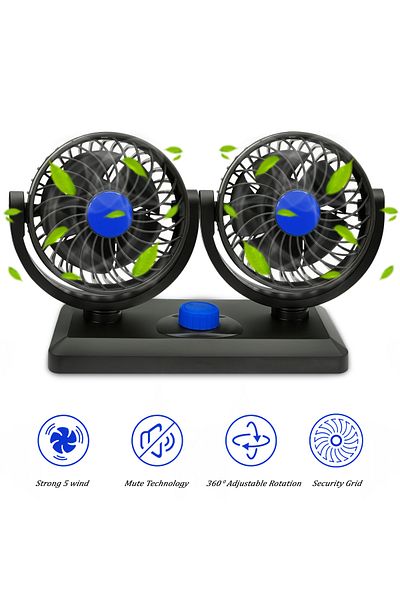 Generic F30 Car Mounted Double-Headed Fan – 12V Vehicle Cooling Fan with Dual Speed and 360° Adjustment