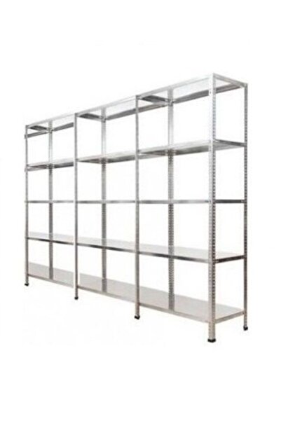 RafBurada 5 Katlı 3'lü Bitişik 43x180x200 Cm Galvaniz Çelik Raf. Depo Rafı ,kiler,arşiv,bakkal,market Rafı,
