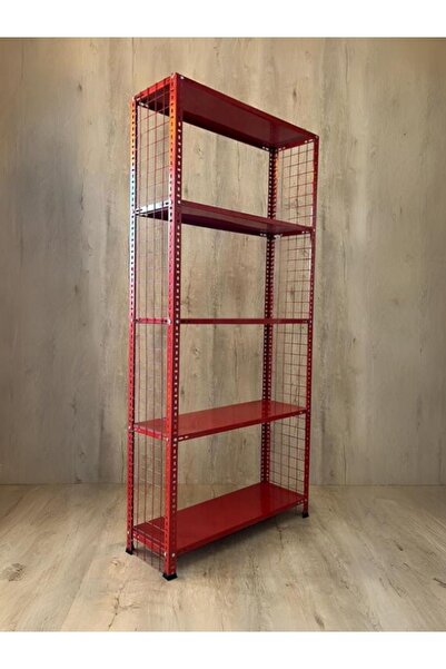 RafBurada 5 Katlı Kırmızı 31x75-200 Cm Renkli Tel Kafes Çelik Raf Dekoratif Raf