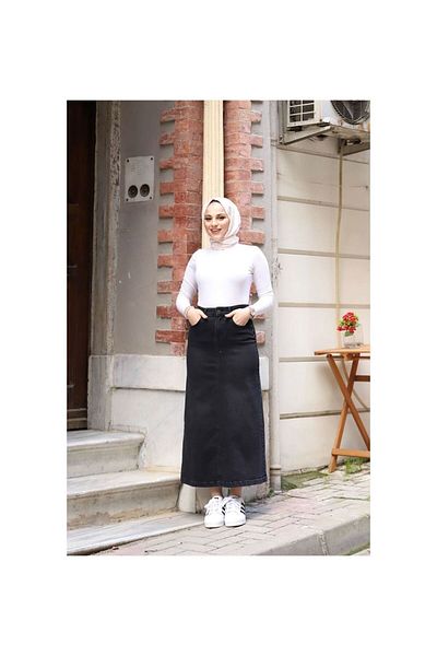 VELLICHOR Fusta din denim cu nituri stea din material natural negru