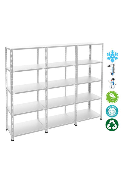 RafBurada 5 Katlı 3'lü Bitişik Paslanmaz Krom Raf - Inox Soğuk Oda Rafı, Buzh...