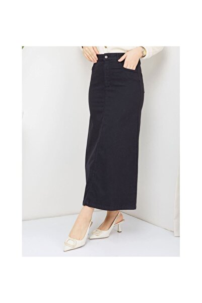 VELLICHOR Μεσαίο Μήκος Λύκρα Γκαμπαρντίνα Φούστα Μαύρη