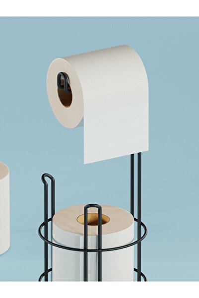 SUNTEL BANYO MUTFAK AKSESUARLARI Toilet Paper Holder with Refill - Black Toilet Paper Stand - Bathroom Accessory