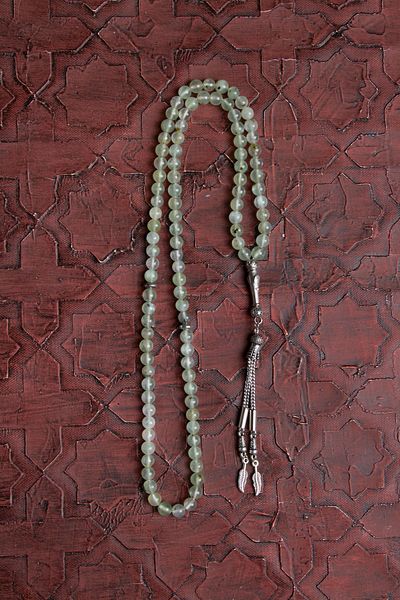 Saff Doğal Taş Certified Prehneit Metal Tassel Imameli Prayer Beads