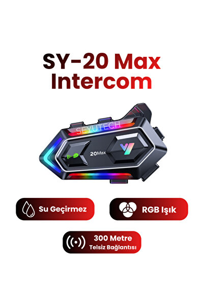 SEYUTECH SY-20 Max Telsiz Özellikli 5.3 Motosiklet Kask Kulaklık Intercom RGB Işıklı Motorsiklet Interkom