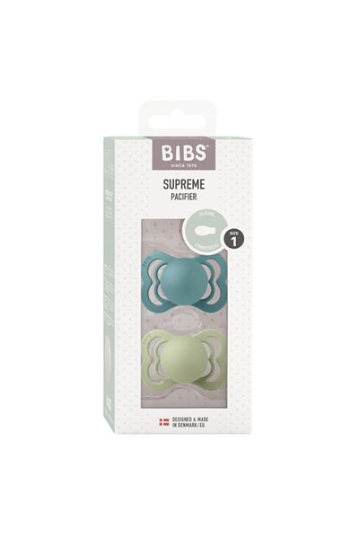 Bibs - Set de 2 suzete Supreme din silicon, tetină simetrică, 0 luni + - Island Sea/Sage
