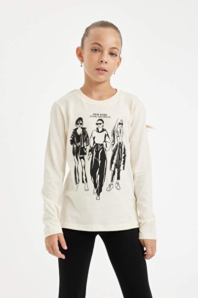 DeFacto Dievčenské tričko s dlhým rukávom a výstrihom - Relax Fit D3342A824Au